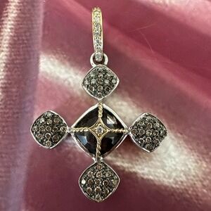 Lori Bonn 14k Yellow Gold and Sterling Silver Diamond Topaz Cross Pendant